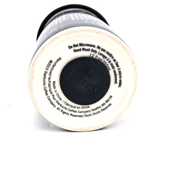 Starbucks Times Square NYC Broadway Travel Mug Ceramic Gold Black Silicon Lid - Picture 6 of 8